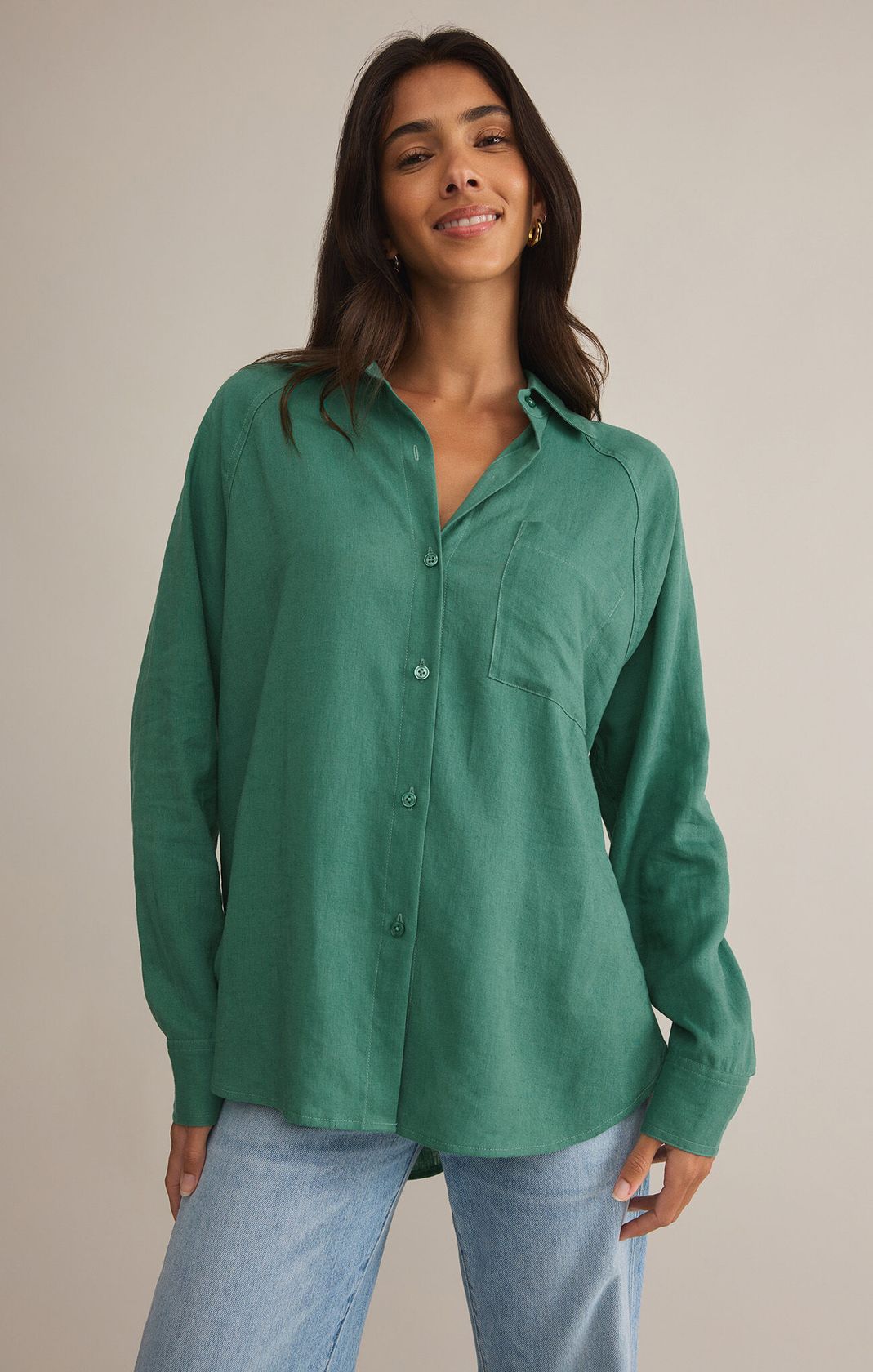 Z SUPPLY: Perfect Linen Top-Botanical Green-1- Tops-Z SUPPLY-Usher & Co - Women's Boutique Located in Atoka, OK and Durant, OK