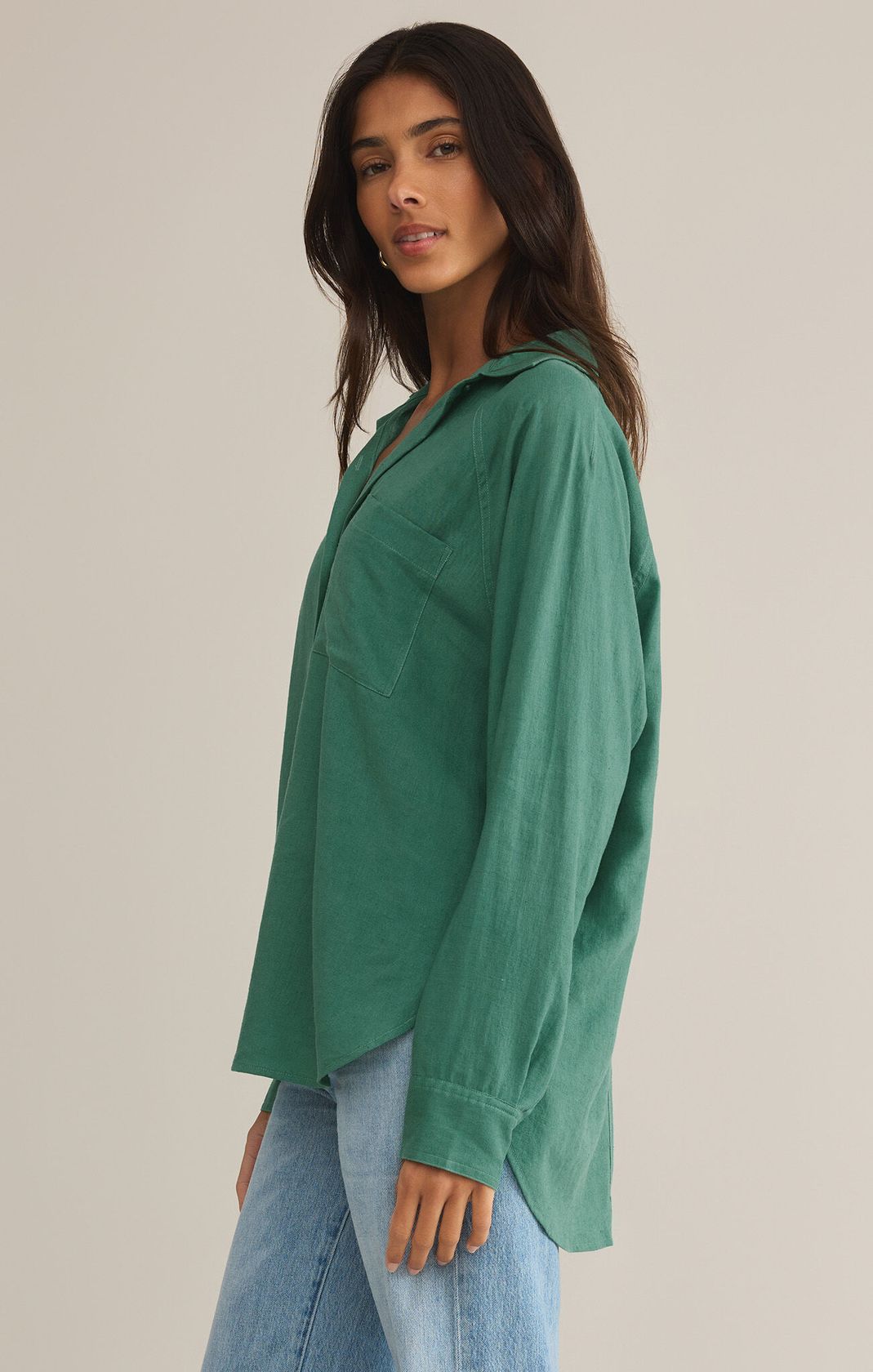 Z SUPPLY: Perfect Linen Top-Botanical Green-1- Tops-Z SUPPLY-Usher & Co - Women's Boutique Located in Atoka, OK and Durant, OK