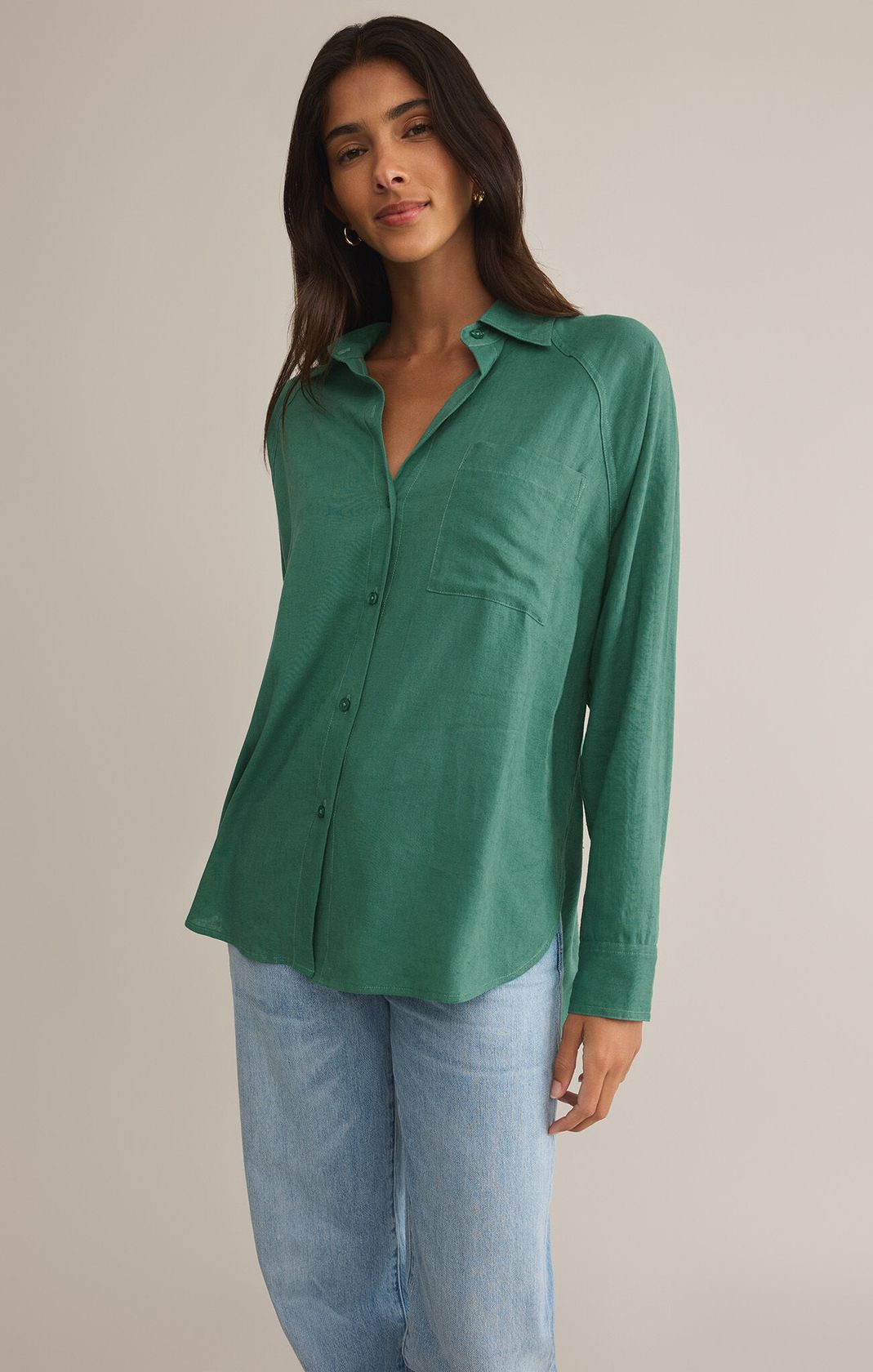 Z SUPPLY: Perfect Linen Top-Botanical Green-1- Tops-Z SUPPLY-Usher & Co - Women's Boutique Located in Atoka, OK and Durant, OK