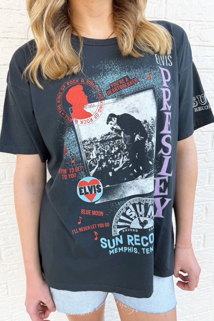 DAYDREAMER: Sun Records X Elvis Polaroid Collage Tee-1- Tops-DAYDREAMER-Usher & Co - Women's Boutique Located in Atoka, OK and Durant, OK