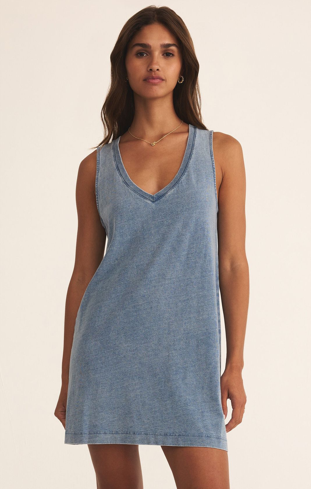 Z SUPPLY:Sloane V-Neck Knit Denim Dress-Medium Indigo-6- Dress/Romp/Jump/Sets/Lounge-Z SUPPLY-Usher & Co - Women's Boutique Located in Atoka, OK and Durant, OK