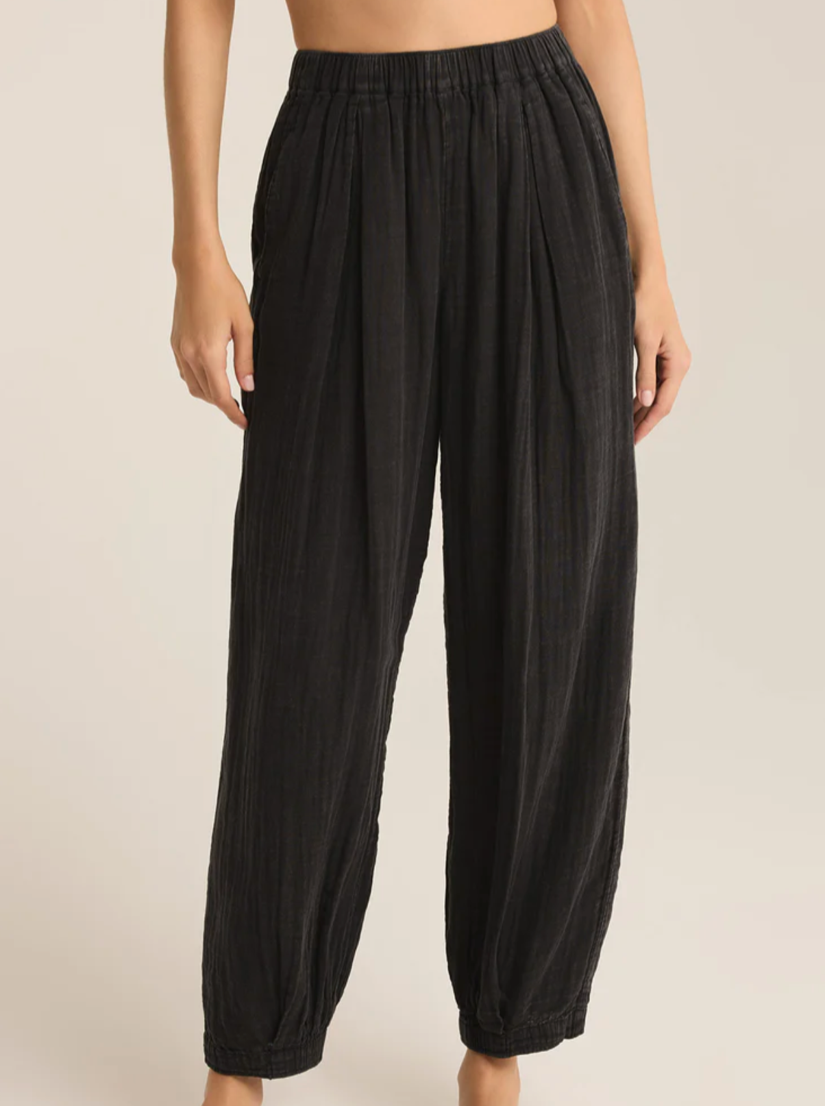 Z Supply: Step Out Gauze Pant-Black-4- Bottoms-Z SUPPLY-Usher & Co - Women's Boutique Located in Atoka, OK and Durant, OK