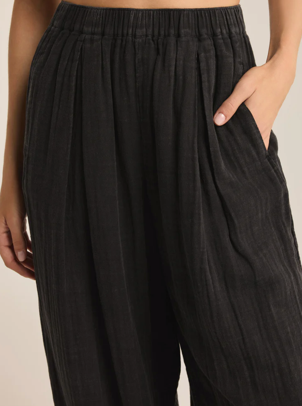 Z Supply: Step Out Gauze Pant-Black-4- Bottoms-Z SUPPLY-Usher & Co - Women's Boutique Located in Atoka, OK and Durant, OK