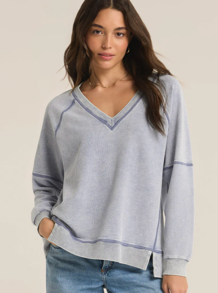 Z Supply: Easy Denim Sweatshirt-Long Sleeve Tops-Z SUPPLY-Usher & Co - Women's Boutique Located in Atoka, OK and Durant, OK