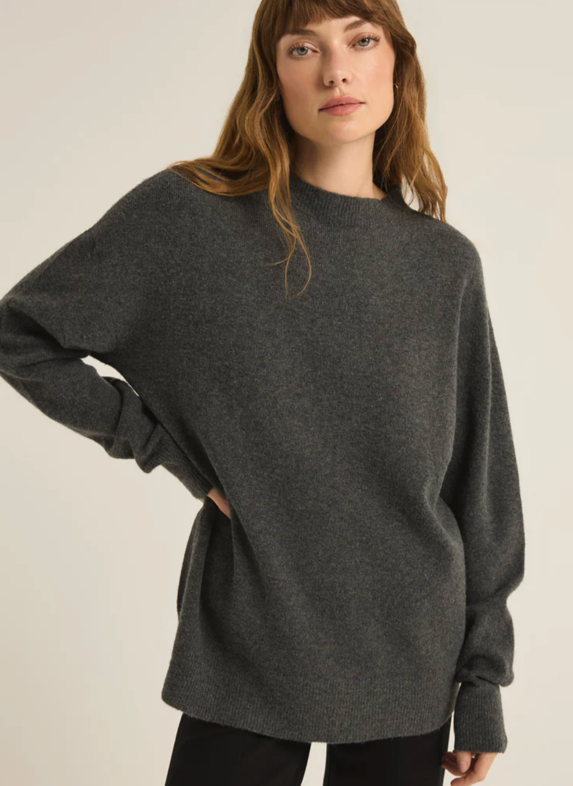 Z Supply: Gia Sweater-Charcoal Heather-1- Tops-Z SUPPLY-Usher & Co - Women's Boutique Located in Atoka, OK and Durant, OK