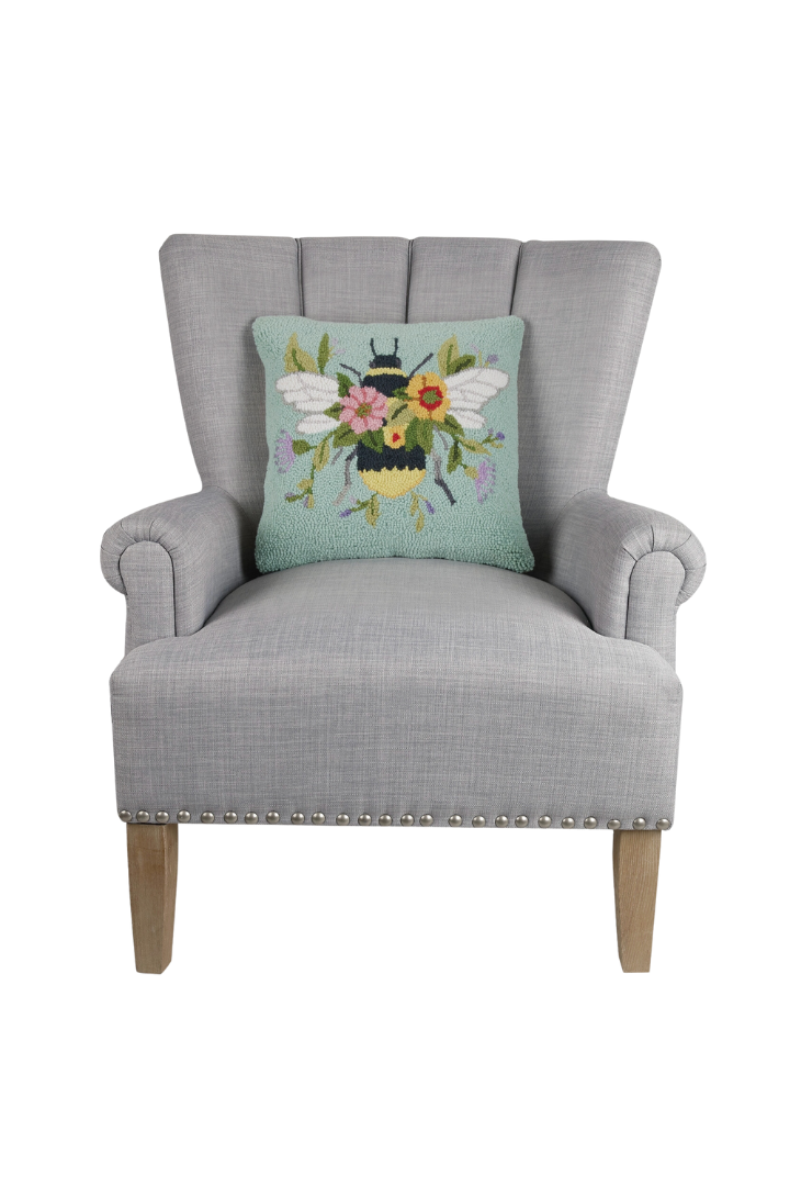 Bee Over Flowers Pillow-Pillows/Throws-Peking Handicraft-Usher & Co - Women's Boutique Located in Atoka, OK and Durant, OK