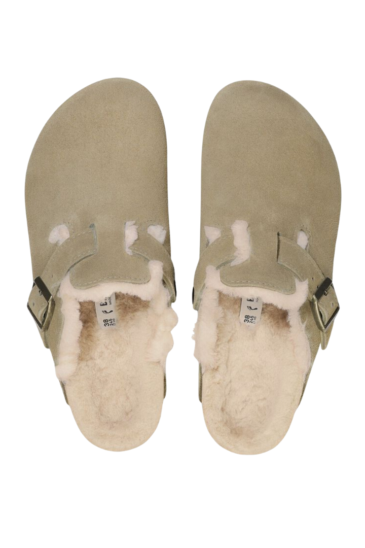 Birkenstock: Boston Shearling-Taupe Suede-SHOES-BIRKENSTOCK-Usher & Co - Women's Boutique Located in Atoka, OK and Durant, OK