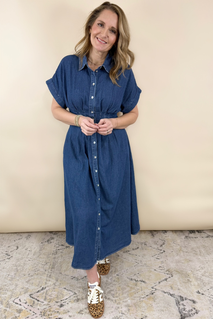 Haileah Denim Maxi Dress-6- Dress/Romp/Jump-ENTRO-Usher & Co - Women's Boutique Located in Atoka, OK and Durant, OK