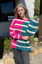 Kiki Sweater- Fuchsia/Teal-1- Tops-First Love-Usher & Co - Women's Boutique Located in Atoka, OK and Durant, OK