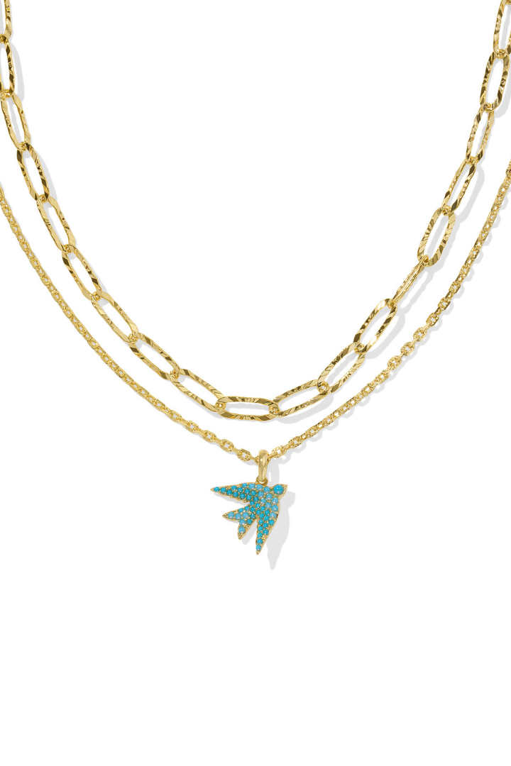 Kendra Scott: Melody Bird Multi Strand Necklace-Gold Teal Crystal-7- Jewelry-Kendra Scott-Usher & Co - Women's Boutique Located in Atoka, OK and Durant, OK