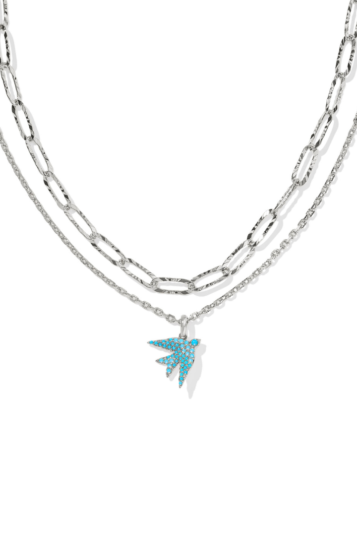 Kendra Scott: Melody Bird Multi Strand Necklace-Silver Teal Crystal-7- Jewelry-Kendra Scott-Usher & Co - Women's Boutique Located in Atoka, OK and Durant, OK