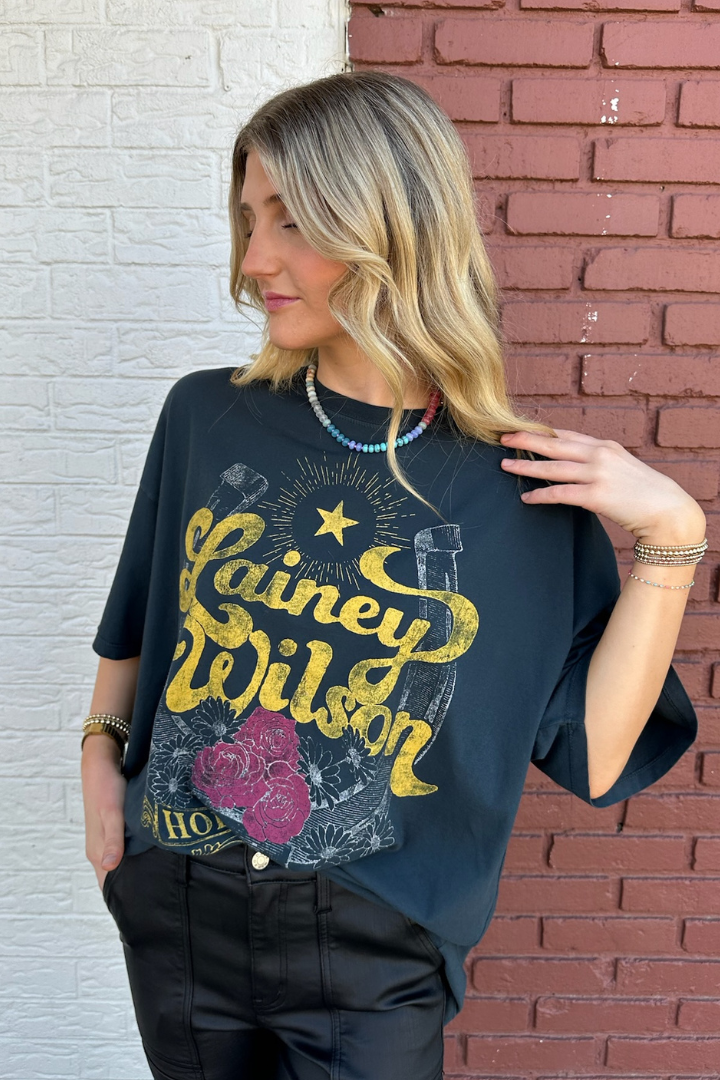 DAYDREAMER: Lainey Wilson Hold My Halo One Size Tee-Graphic Tees-DAYDREAMER-Usher & Co - Women's Boutique Located in Atoka, OK and Durant, OK