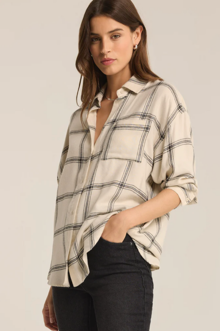 Z Supply: River Plaid Button Up-1- Tops-Z SUPPLY-Usher & Co - Women's Boutique Located in Atoka, OK and Durant, OK