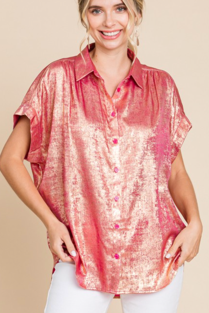 Vegas Nights Shimmer Top-Short Sleeve Tops-JODIFL-Usher & Co - Women's Boutique Located in Atoka, OK and Durant, OK